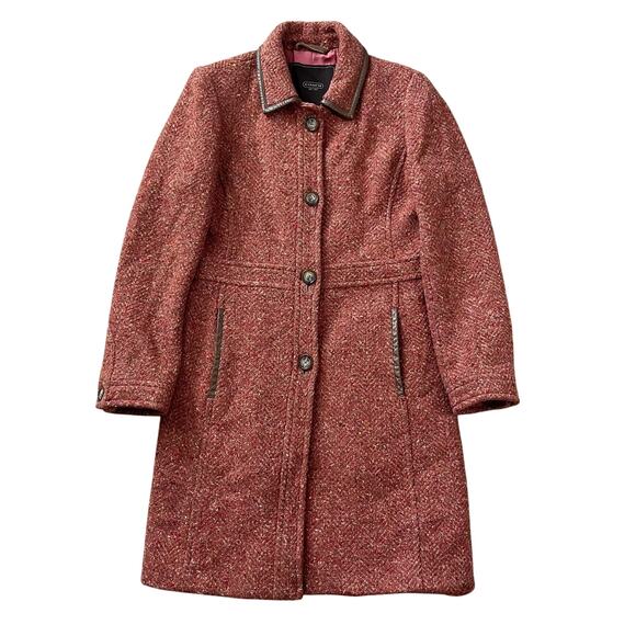 Coach Womens Tweed Wool Pea Coat Pink Size Small - Picture 1 of 8